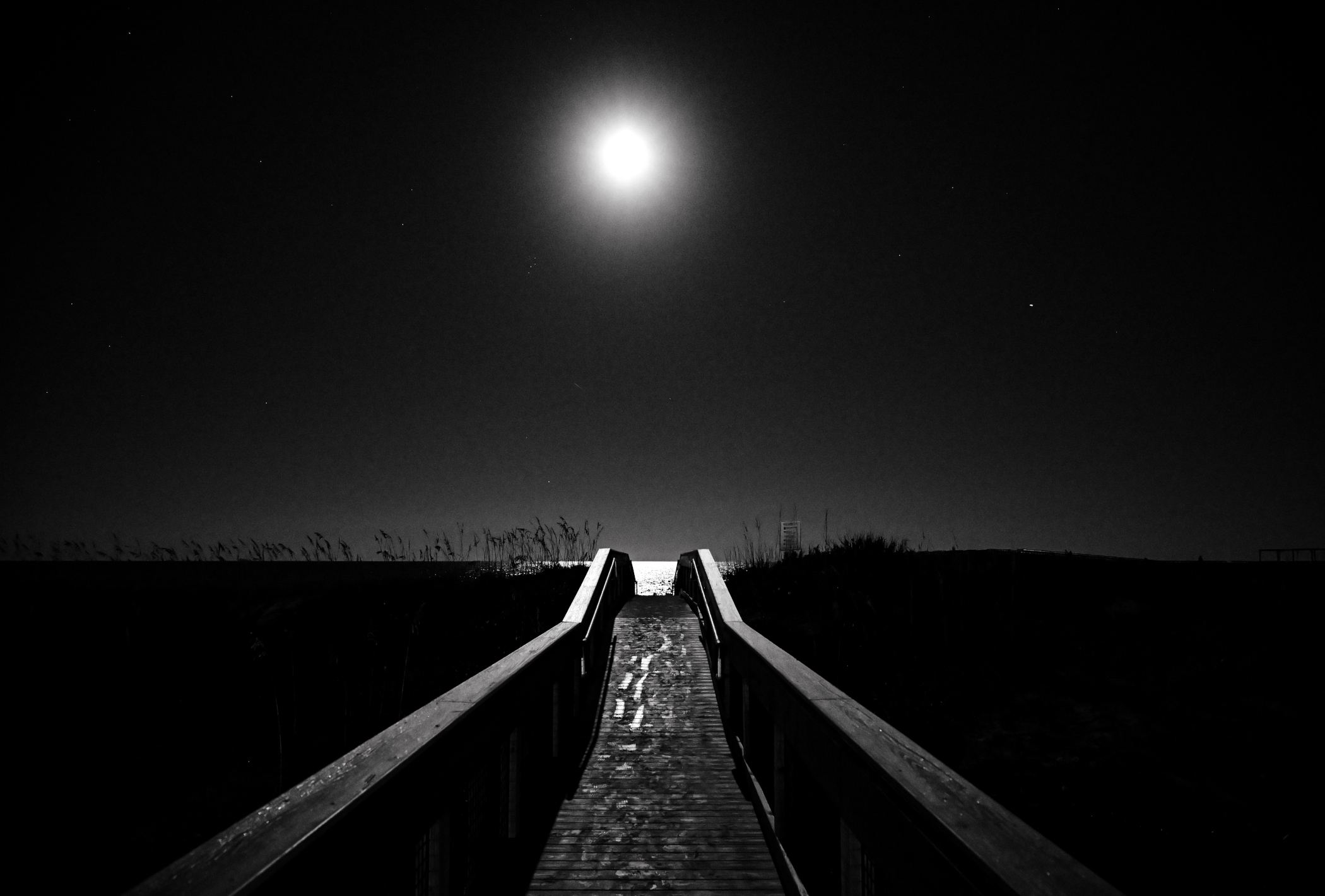 Moonlit photo of the walkway to the Atlantic Ocean @ Jacksonville Beach