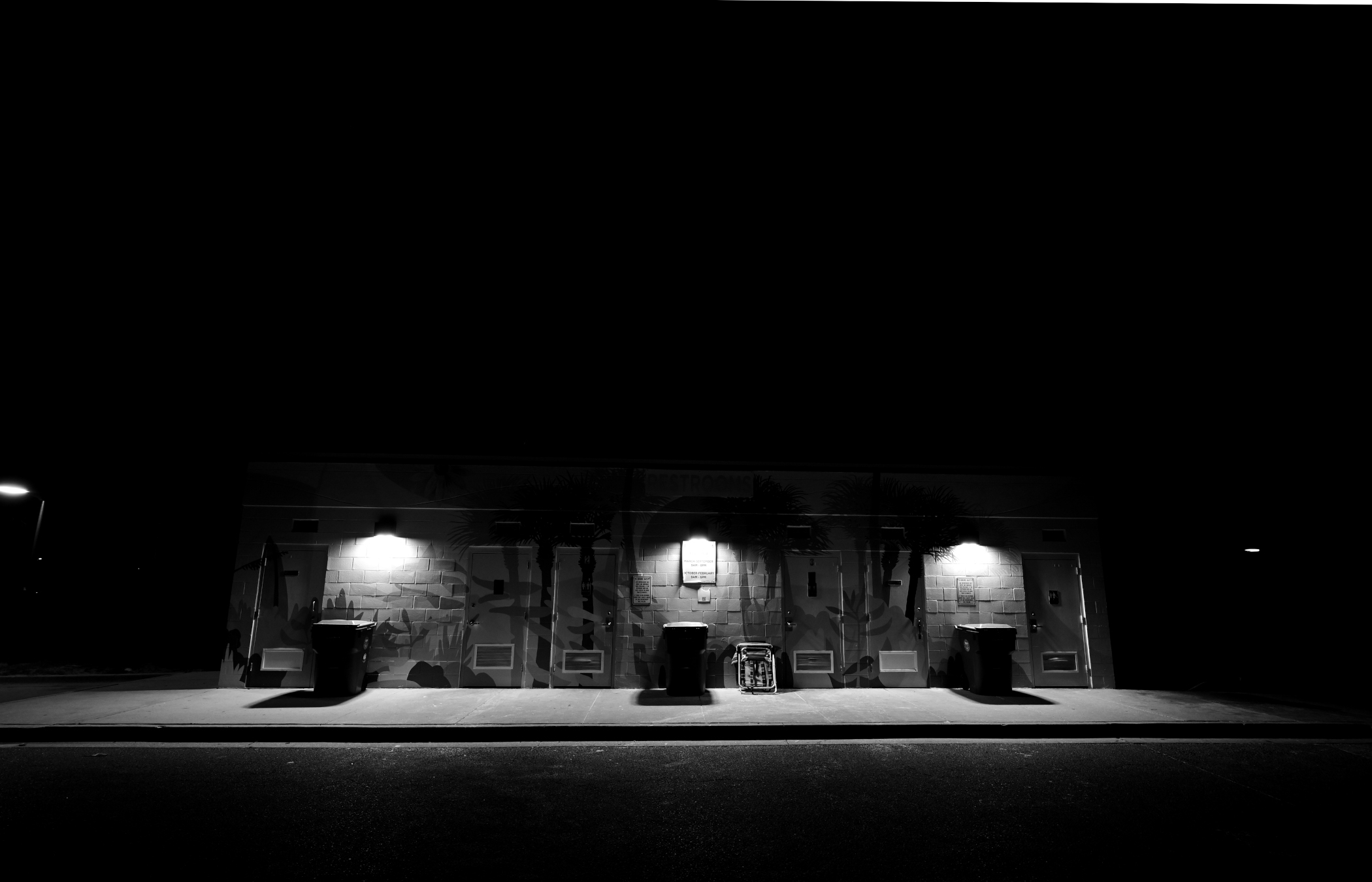 The public restrooms on Jacksonville Beach Florida in black and white.